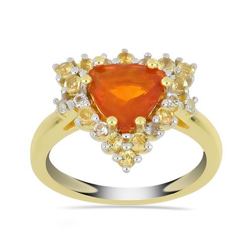 GOLD PLATED SILVER RINGS WITH 2.00 CT ORANGE OPAL #VR033264